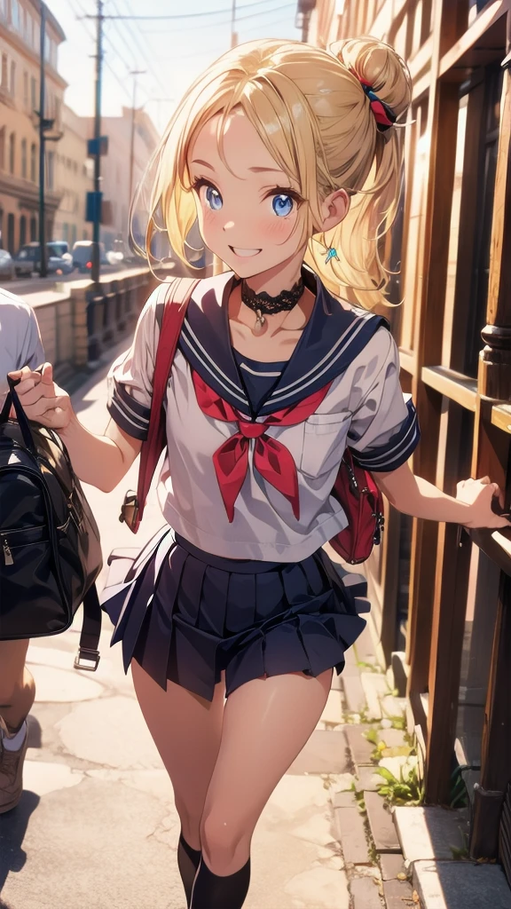 anime, 最high quality, high quality, High resolution, Beautiful woman, blond high school girl, elf, Attention to detail, Good lighting, Obscene, Hentai, ((Short sleeve, cute navy sailor suit, Navy Pleated Skirt, Navy sailor collar, Blue Sailor Scarf, socks, Brown Loafers)), (Wet shorts), (((Incontinent))), (((Peeing))), (((Peeing on your own))), (Pee drips from the crotch), Pee stains, (puddle), (Thick thighs), Nice long legs, Detailed face, Pretty face, Humiliated, Embarrassing, Outdoor, Heherz