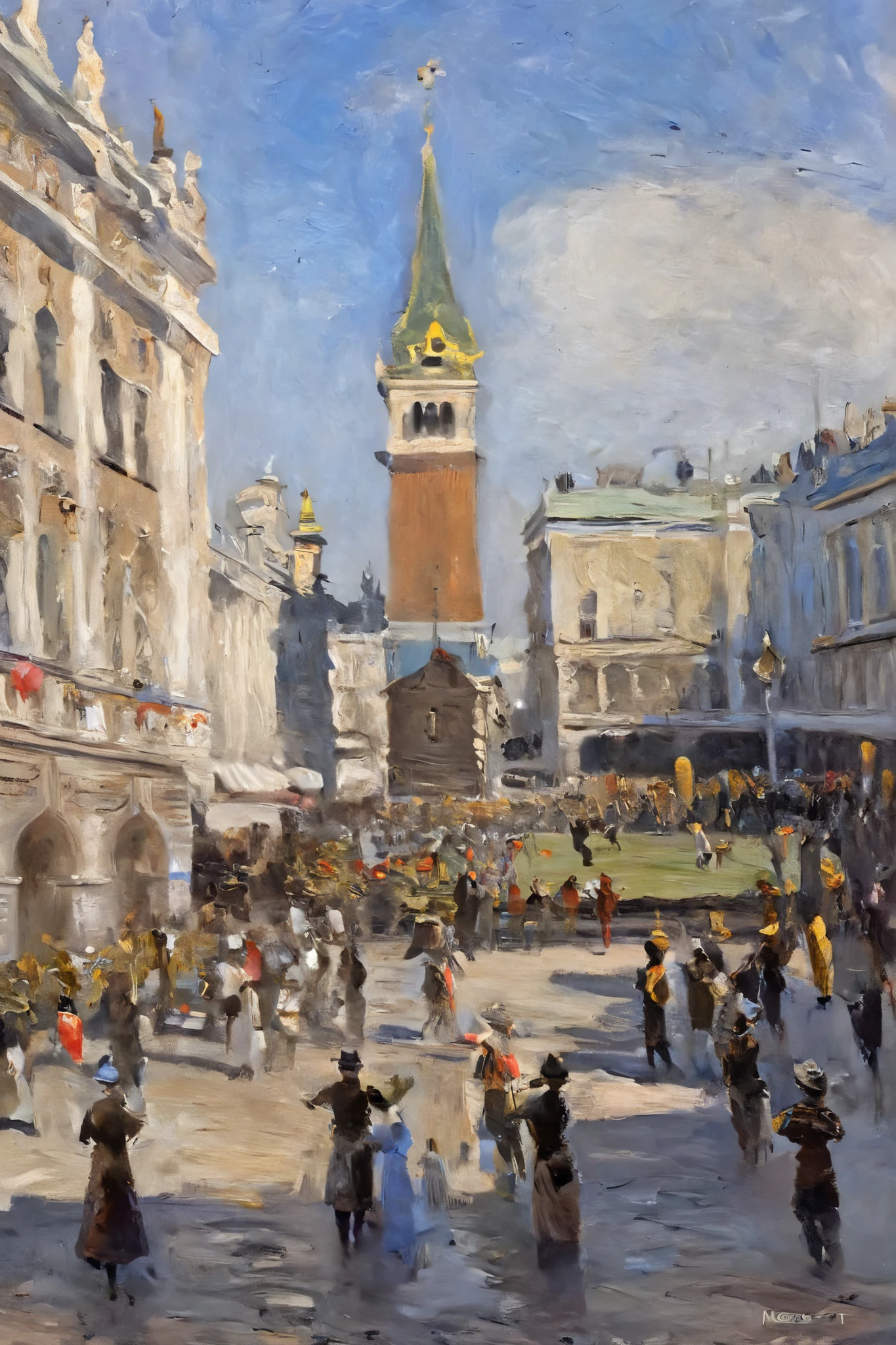 Claude Monet Paintings「street dancers in St. Mark's Palace Square」. Petersburg, Oil painting, Full compliance with Claude Monet's style