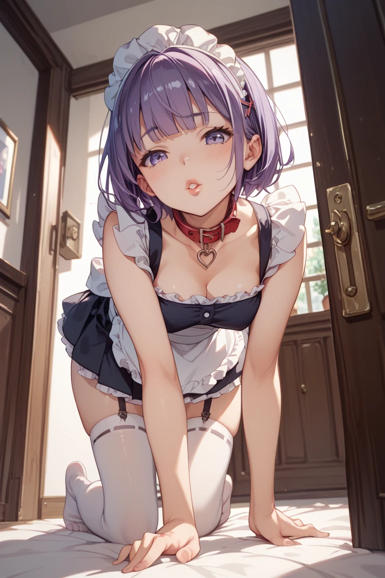 score_9, score_8_up, score_7_up, source_anime, 1girl, pink hair, pink eyes, pigtails, cat ears, small breasts, eyeglasses, micro bikini maid, headdress, blouse, skirt, apron, areola, cheeky face, light smile, bent over, back, private room, mansion,