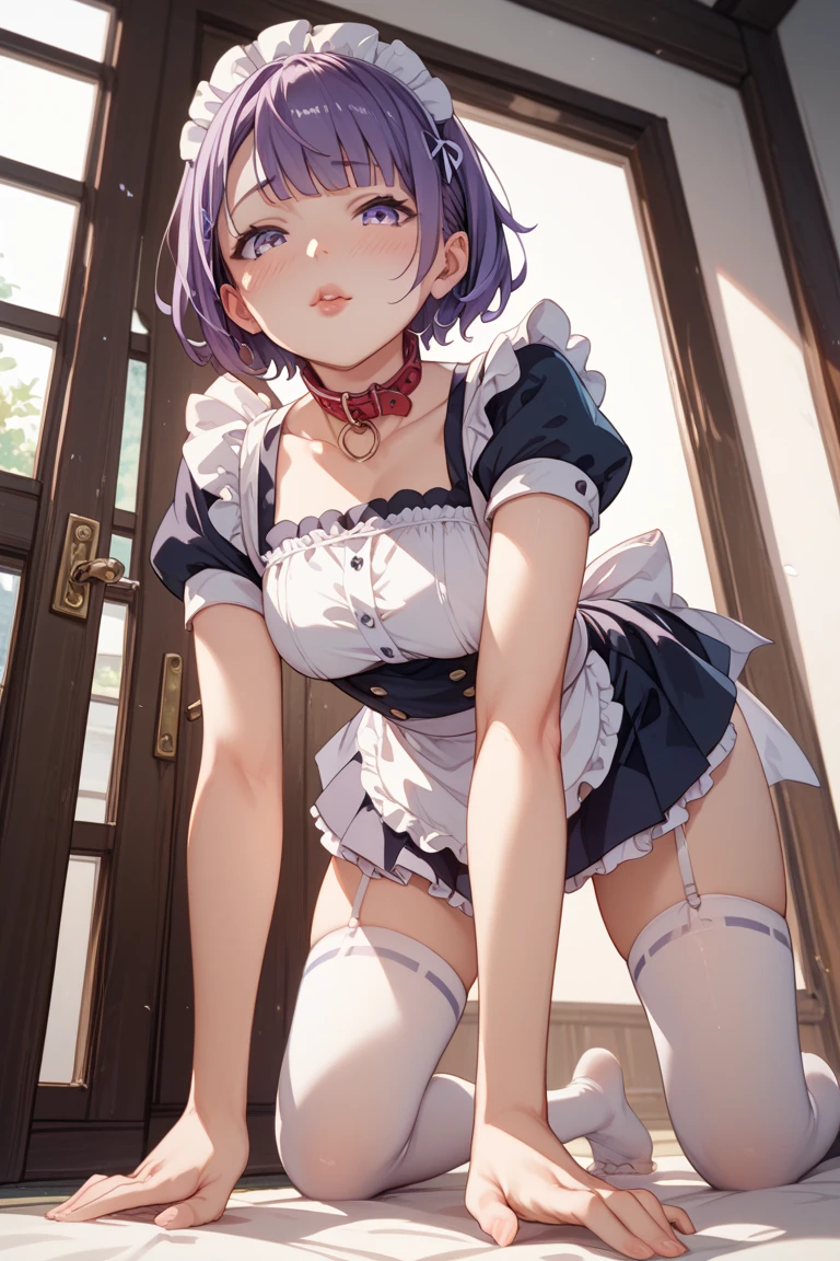 Best quality, 8 K, detailing, Pretty Girl, ideal figure, perfect ass, no bra, thong, erotic maid costume, perfect pose, shows its charms, very embarrassed, strong excitement