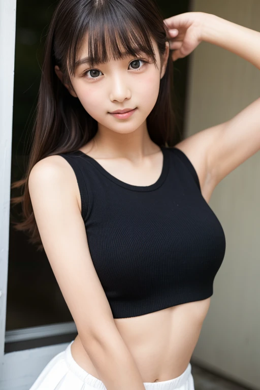 ((Whole body 1.3)),highest quality, 8k, ((8-year-old, 10 years old,Childish, Primary school students)), face,若いface, にこやかな笑face, White teeth,The corners of the mouth turn up,alone, (night:1.8), Idol face, Delicate girl,Delicate body, Digital SLR, Show Viewer, Frank, Sophisticated,Thin arms, Slim body,Stroking the shoulder,length, Thin neck,Professional Lighting, Film Grain, chromatic aberration, (Eyes and faces with detailed:1.0) , Black-haired , Shortcuts,prohibit, double eyelid, Droopy eyes , ((((small breasts)))),Knitted Products,White knitwear,Knitted Products,texture,Too much exposure,shoulders protruding,((Drop shoulder)),I can see your chest,I can see your chest,I can see your chest,Cleavage,A light Shines in my chest,Shine胸,Shine胸,Shine,
