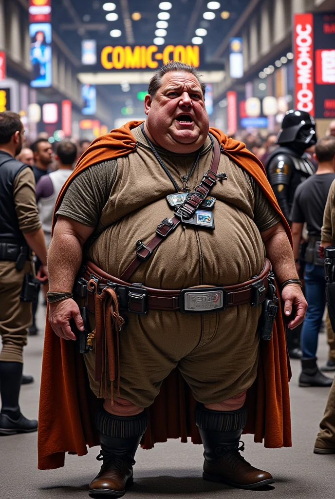 (((Fotografia de corpo inteiro fotografia de Corpo completo The general orders an immediate exploration of the planet he has a large voluminous white beard he has a general hat on his head he wears a modern uniform))), he gestures with his hands to the spectators he is plump and chubby extremely thick thighs large belly fat age 65, he holds a mug of hot coffee , ambience: dentro de uma nave. Full body photography Full body photography different angles of the image. Ele está dirigindo um veículo espacial de transporte no solo.