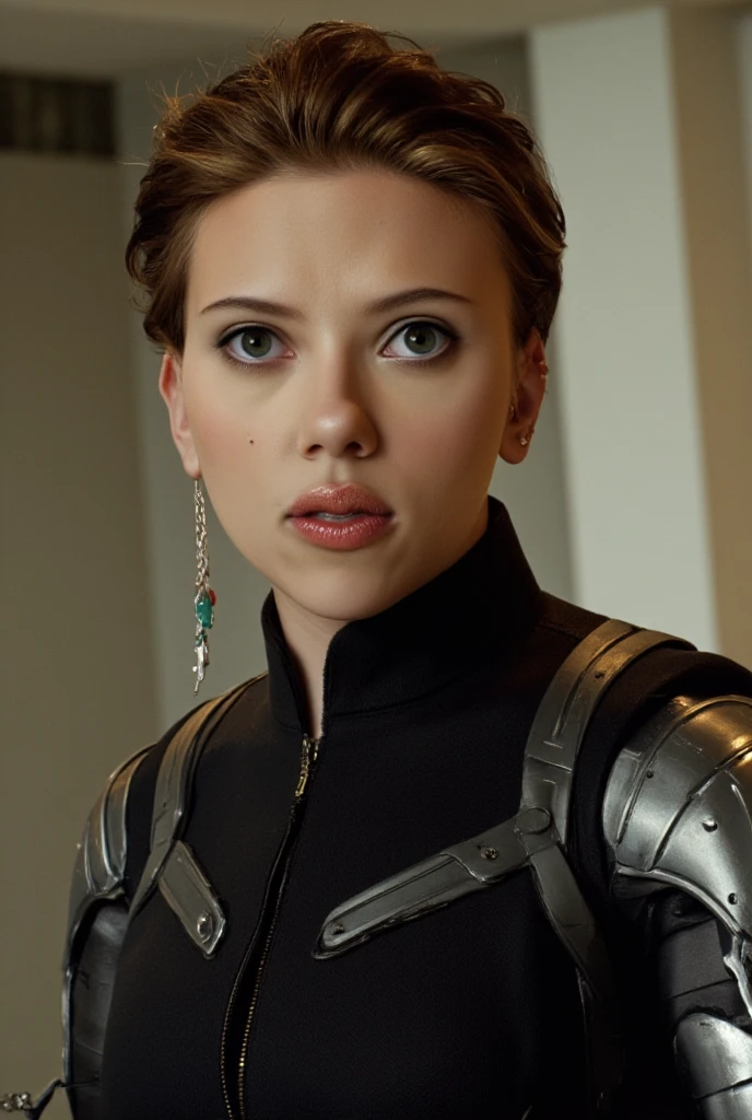 sexy woman Scarlett Johansson in Black Panther costume, night, soft lighting, dynamic angle, realistic lighting, smiling, happy, Wonder Woman movie scene background, photo by Brooke DiDonato, (natural skin texture, hyperrealism, soft light , sharp: 1.2), (intricate detail: 1.12), hdr masterpiece, best quality, (highly detailed photo: 1.1), 8k, photorealistic, (SFW),
