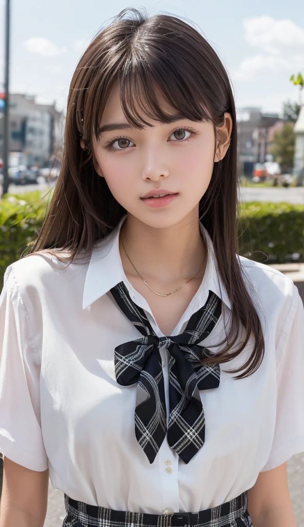 Cute beautiful Iful Girl,Japanese,uniform,18-year-old,white shirt,large bulging breasts,neat woman