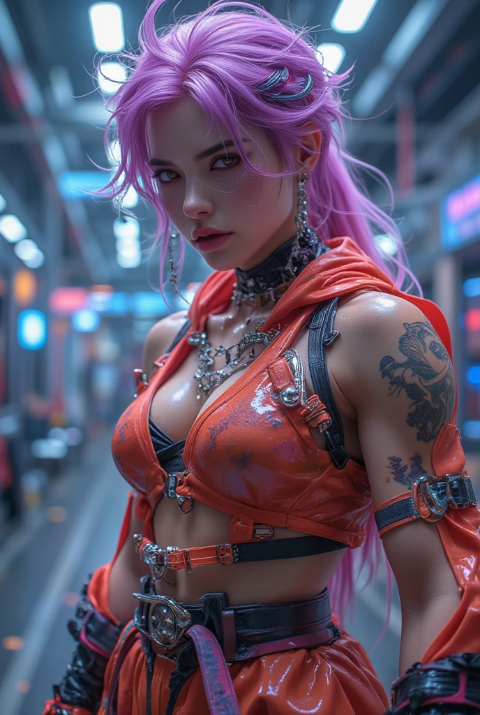 there is a man with pink hair and a skull make up, anime skull portrait man, portrait of jinx from arcane, 3 d render character art 8 k, hyper-realistic cyberpunk style, badass anime 8 k, deviantart artstation cgscosiety, ross tran 8 k, male cyberpunk anime male, cyberpunk style , hyperrealistic, cyberpunk anime male