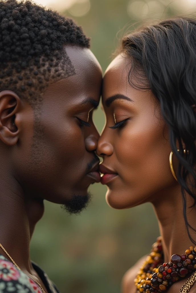 A dark-skinned boy with Chinese hair kissing a white girl with a big nose
