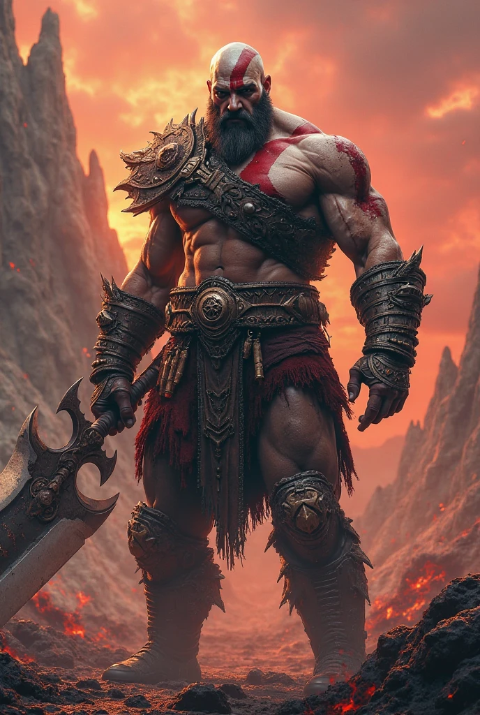 An intense image capturing Kratos and Atreus locked in battle with a fearsome Norse deity, portrayed in an ultra-realistic art style. The artwork showcases the raw power and determination of the characters, with dynamic lighting highlighting their every detail. Sticker, T-shirt design graphic, ultra-realistic, grunge frame, white background. --auto --s2