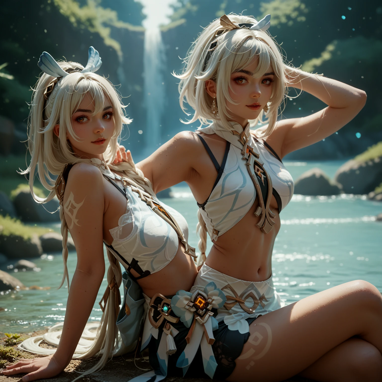 ExtremelyDetailed (((Celestial maidens bathing in the lake:1.4))), Childish perfect face, Reflective Eyes, Detailed(Delicate Clothing textures), Corrected Leg to Foot Line, Corrected Perfect Hand, Dynamic Joyful Expressions LifeLike Rendering, ((Specular Reflection:1.28)), TopQuality 8K Ultra-detailed masterpiece (ProfessionalPhoto:1.37)(Acutance:0.8),(Luminism:1.22), 
