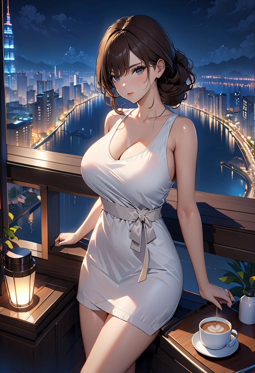 highest quality, Super detailed, (Ultra-high resolution,8K), (Perfect Anatomy, Anatomically correct), (Sensual Housewife), (Gravure pose), (Beautiful Eyes), (High-quality facial beauty), (In the Storm:1.2), (Photorealistic), (Detailed big breasts), Soft Skin, Glowing Skin, (Satin slip nightdress), Bright lighting, Very heavy rain, colorful, Goddess-like beauty, Friendly, (Sensual Housewife), Professional photography techniques