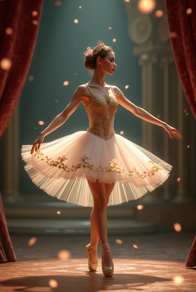 Ballerina with classical ballet pose luxurious costume with ballet pose