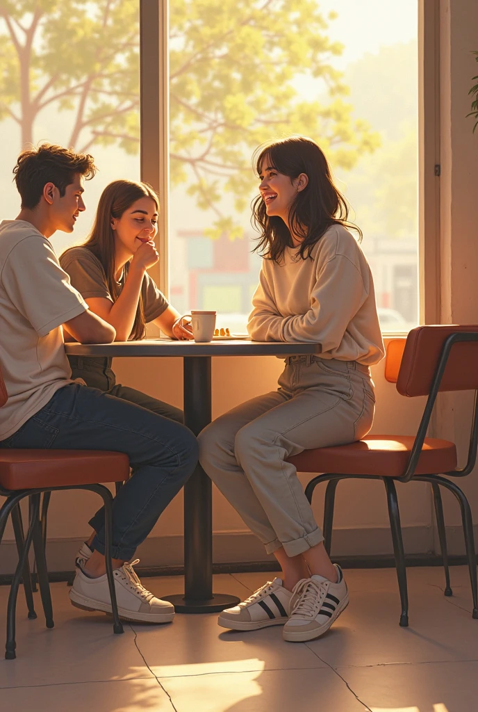 Drinking coffee with my boyfriend in a coffee shop,Take off your socks,Place your feet on the table。