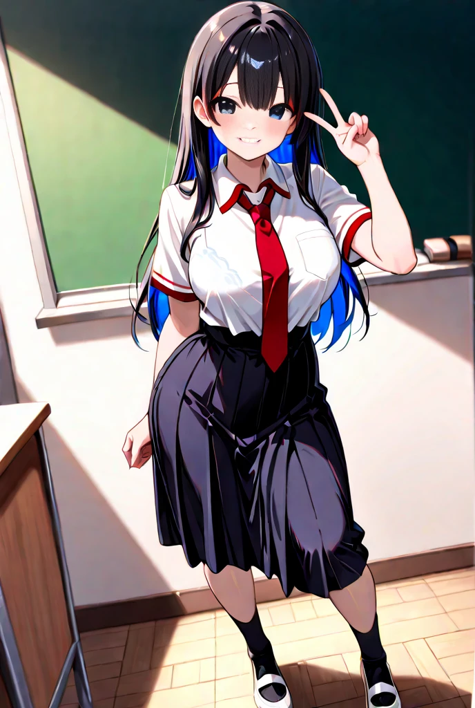 [WAI-ANI-NSFW-PONYXL:100],
score_9, score_8_up, score_7_up, score_6_up, score_5_up, score_4_up, masterpiece, best quality, shiodare,

1girl, solo, (shaded face:1.2), angry, half-closed eyes, crossed arms, standing on one leg, (knee up:1.1), looking down, (from below:1.1), ceiling, foot focus, (shoe soles:1.2), stepped on, looking at viewer,
BREAK
15yo, ,, sideburns, flipped hair, (aqua scrunchie:1.0), (large breasts:1.2),

serafuku, white shirt, white sleeves, short sleeves, sleeves line, navy sailor collar, aqua neckerchief,

(navy skirt),(pleated skirt, miniskirt:1.0), white socks, loafers, white panties,
classroom,