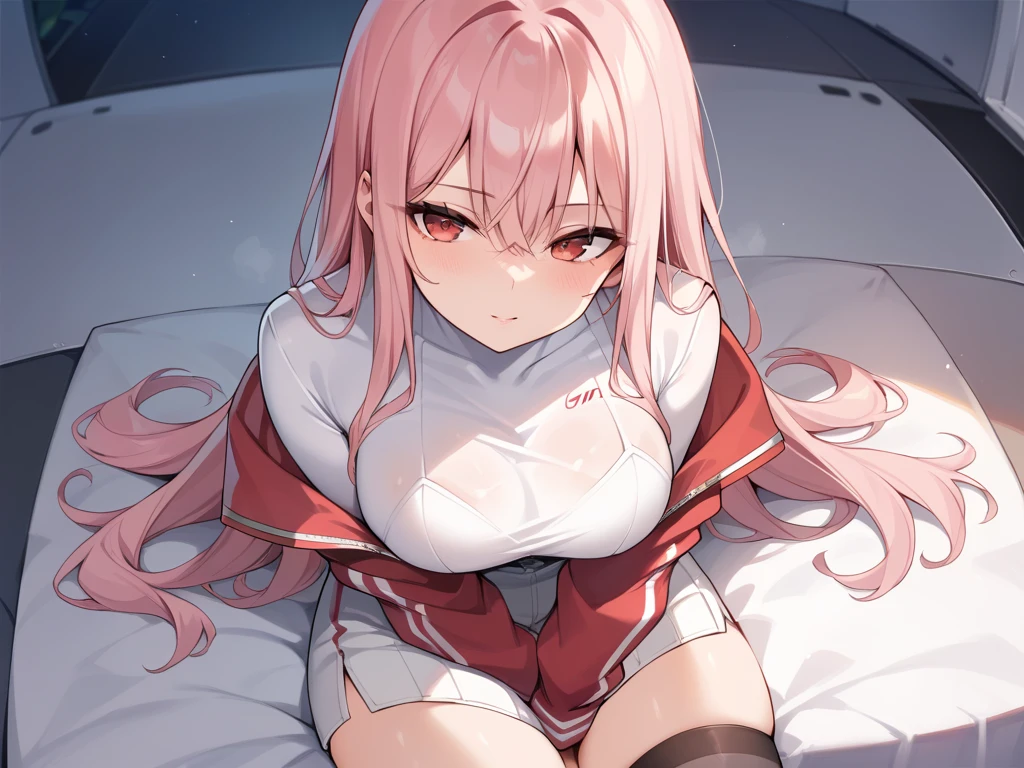 gefesselte Arme, Arms behind the back, ((erröted)), ((gefesselte Handgelenke, Ankle with rope)), ((Arms behind the back)), ((Shibari over clothing)), 4k quality, verlegener gesichtsausdruck, anatomisch perfekt, blushes, 1girl, ichinose honami, white skirt, Long twintails, laying on a bed, laying