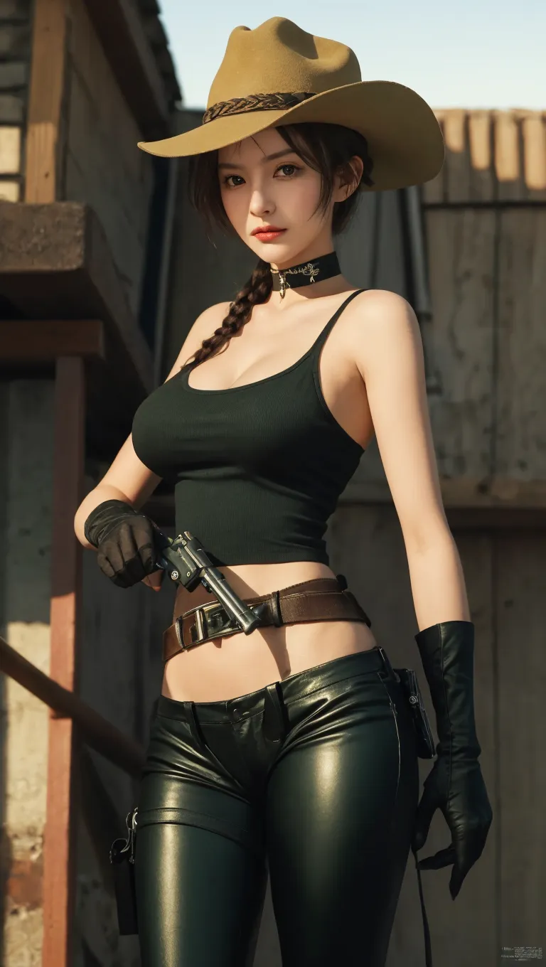 Claire Redfield, {{master part, best quality, CG extremamente detalhado, Unity 8k papel de parede, Cinematic lighting}}, 1girl, Mulher nova, corpo inteiro, dia ensolarado, belos olhos detalhados, (seios grandes, clivagem), Bunda redonda, looking up at the audience, long eyelashes
