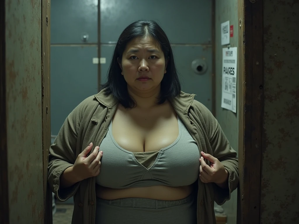japanese mature woman、 analog film photo, (Create a realistic and photorealistic photo image)、whole body、chubby、panties, Dark room、The light only hits your face、blur, tint, depth