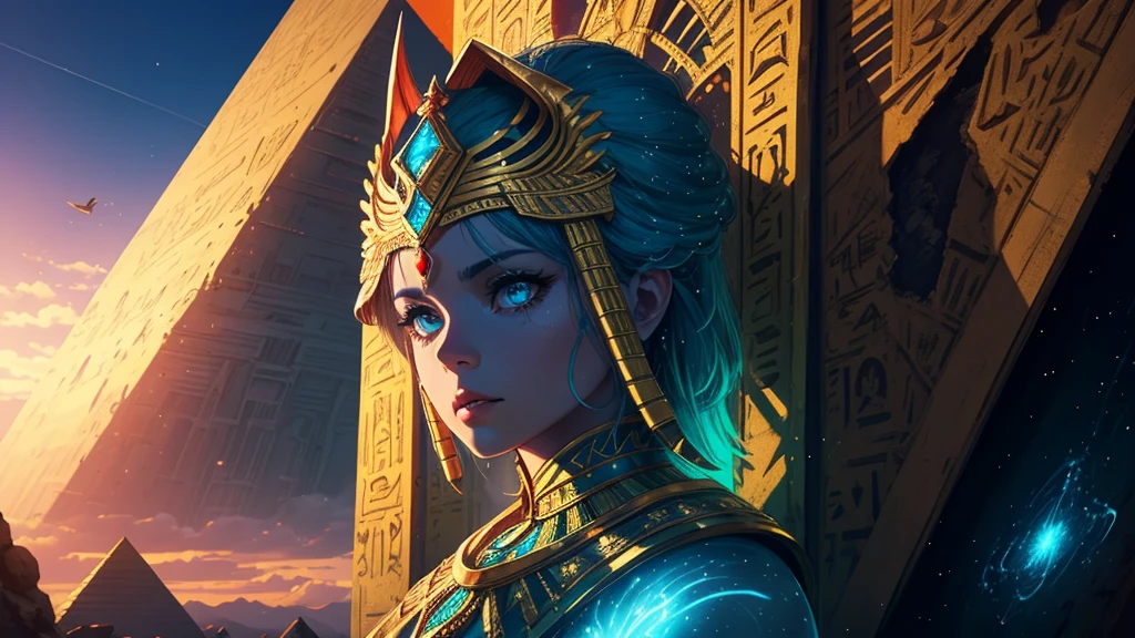 16K, Best Quality, High Quality, Highres, Masterpiece, Ultra Detailed,   (medium shot:1.5) (rule of thirds:1.5), a beautiful 20yo woman, looking at viewer, perfecteyes eyes, (multicolor:1.3) hair, cleavage, gold jewelry, (transparent white:1.3) ancient Egyptian dress, standing on a balcony overlooking a panoramic view of a science fiction futuristic Egyptian cityscape,  (science fiction, futuristic:1.3),  Creative Composition, Dynamic Angle, Foreshortening,  Fashion Photography, Glamour Photography, Hyperrealism Style, Hypermaximalist, embedding:Positive\epiCPhoto,   <lora:lora_perfecteyes_v1_from_v1_160:1.0>,  <lora:Utilities\detail_slider_v4:0.5>,  <lora:Utilities\EgyptianWorld.safetensors:0.8>,
