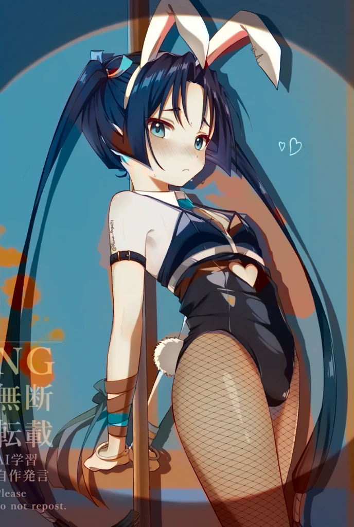 ((best quality)), ((masterpiece)), (detailed), perfect face, anime, 2 girls, white sailor uniformsuit, shoulders exposed, sleeveless, red tie, short hair ,dark brown hair, blue eyes, thighs, dark blue skirt, black knee-high socks, leather shoes, full-length, rear angle, turn around, smile , hands back, strong wind, twist hips, angle from below, arm cover, middle waist, butt out