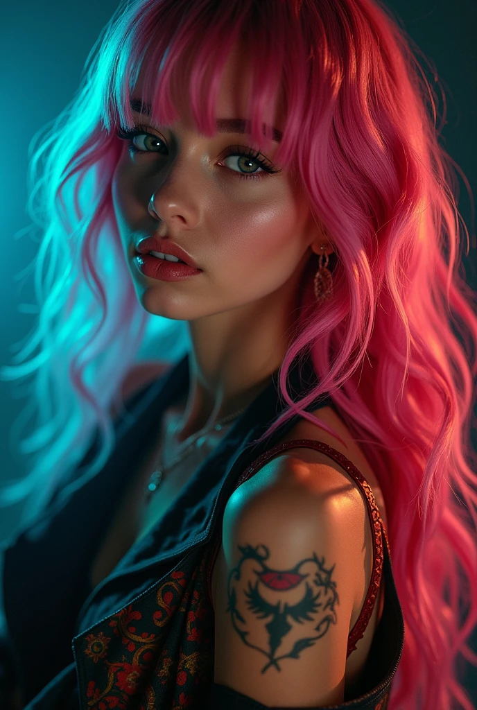 Sexy girl, long pink hair, tight miniskirt, plain tank top, prominent nipples, sitting in a sexy pose on a park bench, grabs her breasts with her hands, shows us her breasts, sexy, lascivious, open legs, painting oil, chiaroscuro, sensual and dramatic lighting, moody atmosphere, photorealistic, intricate details, masterpiece, ultra detailed, high quality, 8k, best quality, realistic, cinematic, dark and brooding, expressionist, powerful composition, emotional impact, art inspired by Bill Sienkiewicz