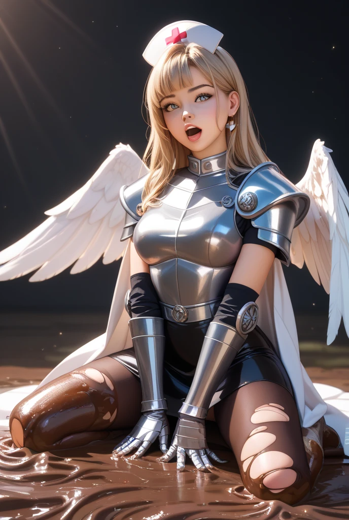 beautiful blonde angel woman in plate armor