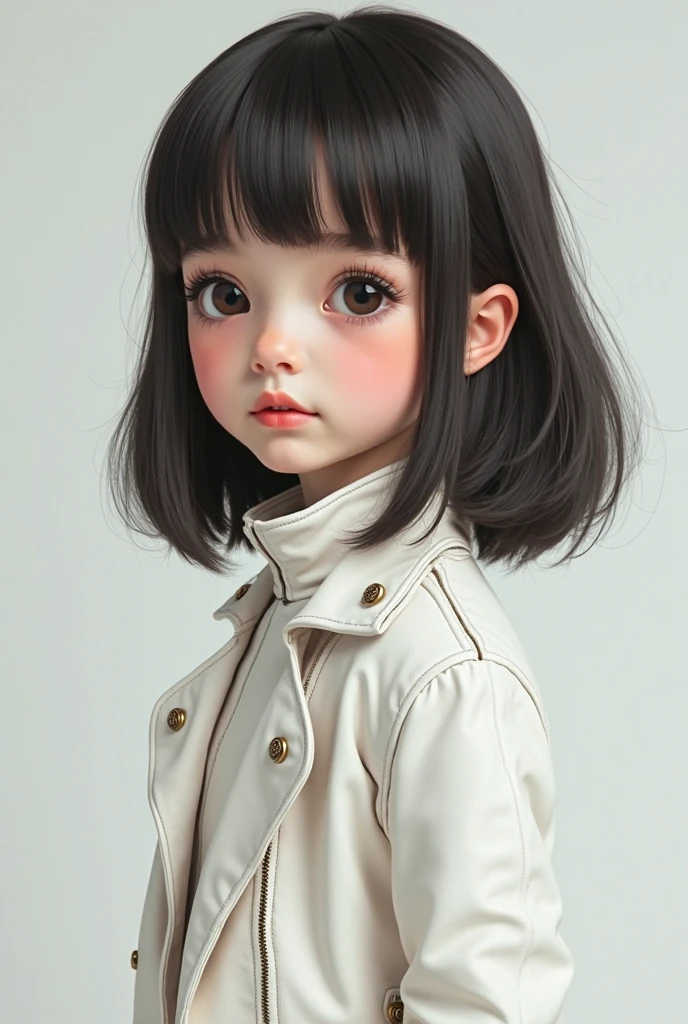 A neutral-faced 5-year-old girl with bright brown eyes and dark hair. She is dressed in a colorful and patterned dress, complemented by a shiny bow in her hair. The image depicts her against a dark and eerie background, reminiscent of a haunting atmosphere. The shadowy surroundings add a touch of terror, creating a chilling contrast with her innocent expression. --auto --s2