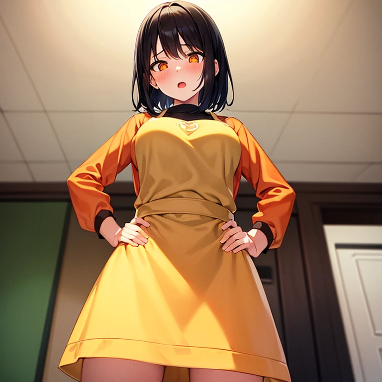 (Highest quality:1.1), (masterpiece:1.4), (Absurd:1.0),
One Girl, Yuffie Kisaragi、Brown Hair、Short Hair、Medium chest、Looking at the audience、Bedroom、(blush:1.2)、Embarrassed expression、((pantyhose))、((Knitted dress))、((Photo from below))、