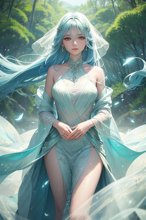 Imagine um personagem intrigante com cabelos que lembram o verde-marinho brilhante, fluindo em elegantes ondas, criando um visual cativante e hipnotizante. She embodies the essence of a kitten, com igualmente encantadoras orelhas de verde-azul-marinho que emolduram delicadamente seu rosto. Embora uma cauda seja opcional, Their presence tends to add to the character's charm or add a touch of mischief. Her physique is characterized by medium-sized breasts that accentuate her fascinating femininity, complementando sua figura esbelta. Este personagem emana uma intrigante mistura de fofura e sensualidade, Finding the perfect balance between captivating charm and seductive allure.
Agora, Quietly imagine this character in a serene setting where the beauty of nature reigns supreme. Visualize it in the middle of a peaceful clearing in the forest, bathed in soft rays of sunlight filtered through the leaves of ancient trees. The soft murmur of a nearby creek provides a soothing melody, while the rustling of the leaves and the distant singing of the birds add to the atmosphere of peace and relaxation. In this idyllic natural setting, We include a small white fox as part of the character's scene or companionship. This ethereal fox has an immaculate white coat and mesmerizing green eyes, radiating a sense of majesty. She can be seen as a charming presence in the composition, enhancing the overall charm of this captivating scene.
This detailed and evocative portrait aims to capture the character's alluring beauty and the enchanting essence of the white fox in a setting that evokes a sense of serenity and tranquility. A luz natural do sol penetra como se os raios divinos estivessem rompendo o dossel da floresta.