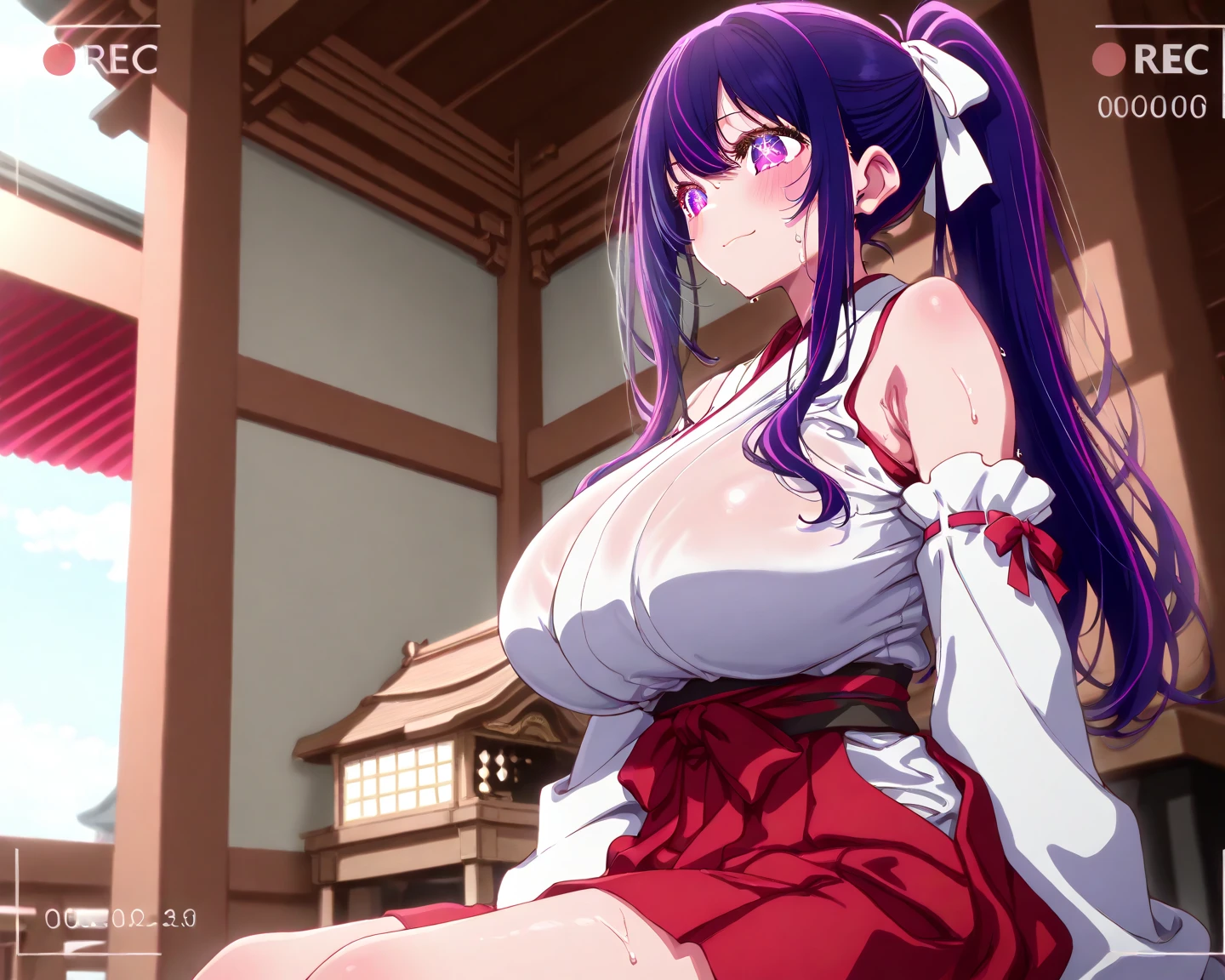 Ahegao, raiden shogun, genshin impact, purple eyes, purple hair, 