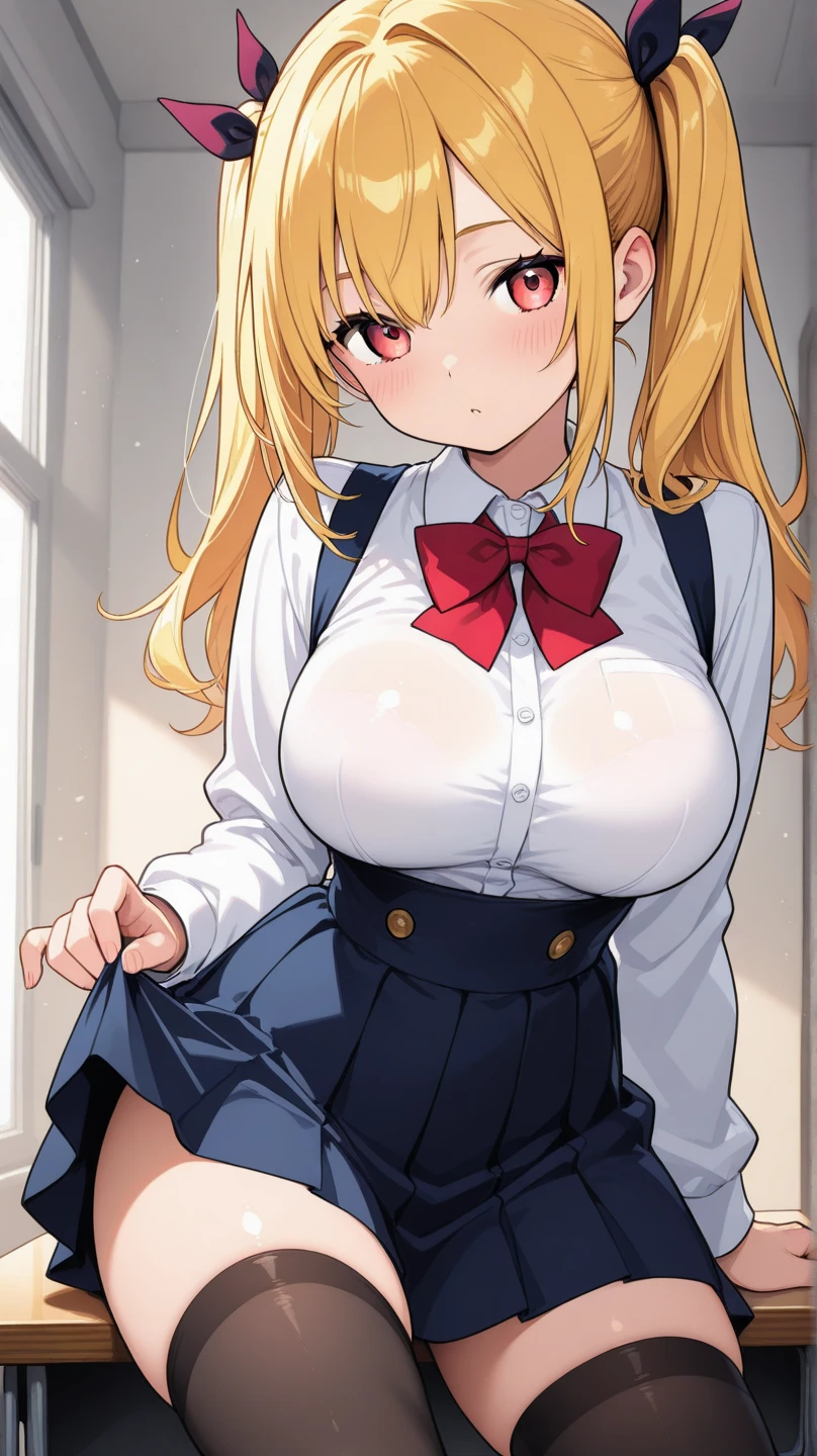 Four women、ager、Girls' School、classroom、Crowd of schoolgirls、high school girl、ビッチGal、Blazer uniform、Gingham check pleated skirt、Short pleated skirt、黒Gal、Gal、Tight panties、Colorful manicure、Low - Angle、Spread your legs、Galピース、Galポーズ、黒のsatin panties、blonde、Twin tails、Gal化粧、Heavy makeup、mascara、Dark eyeshadow、Brown skin color、Beautiful woman、Very thick thighs、Big 、Big Ass、Unbuttoned shirt、loose socks、Scrunchie、Acme Face、Best image quality、High resolution、masterpiece、super high quality、Spread your legs、satin panties、Satin Bra、とてもBig Ass、Very large breasts 、blush、4k quality、blush、Cowboy Shot、{Highest quality}, {so beautiful}, {Very detailed}, {Best illustrations}, Browsing Caution, Cowgirl、Bang your hips up and down、Riding on top of a male student、Inserting the penis into the vagina、Show your vagina、fuck、have sex、Cowgirl fuck、周りの女生徒もfuck、Orgy、Shake your hips vigorously、Hip Swing High Speed Piston、Love juice overflows、Sweaty crotch、Ahegao、Lean back、Everyone is horny、Everyone is fucking、Handjob、Shaking breasts
