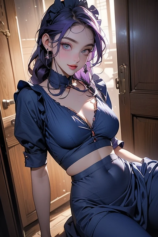 raiden_shogun_\(genshin_impact\),modern clothes,purple_hair, kimono, serious, ominous, dominating, indifferent, volumetric lighting, best quality, masterpiece, intricate, volumetric lighting, cinematic, 8k, cinematic lighting, masterpiece, perfect, intricate details, tonemapping, realistic, sitting in pink supra mk4 on front seat