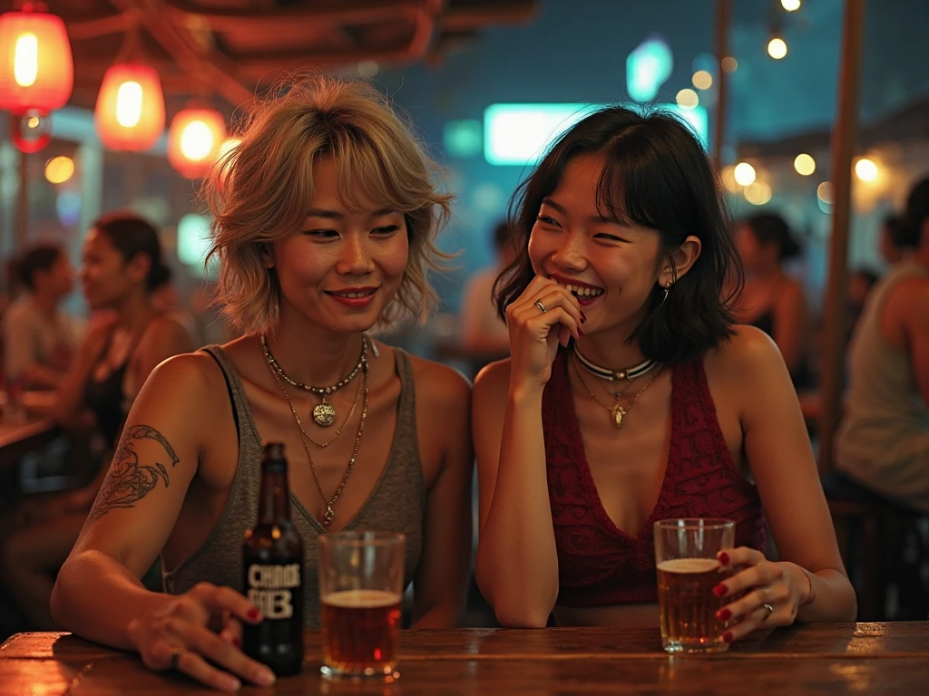 A man handsome Indonesian billionaire socialite 25 year old with beautiful girl 23 year old, in the pub with drink alcohol jack daniels bottle, and many more. Dramatic studio lighting, dramatic lighting, use husselblade camera,ultra realistic, 32K,vibrant. 