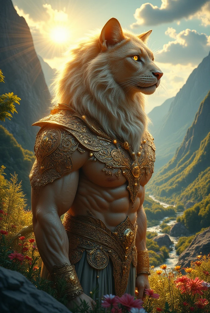 Create an albino lion warrior