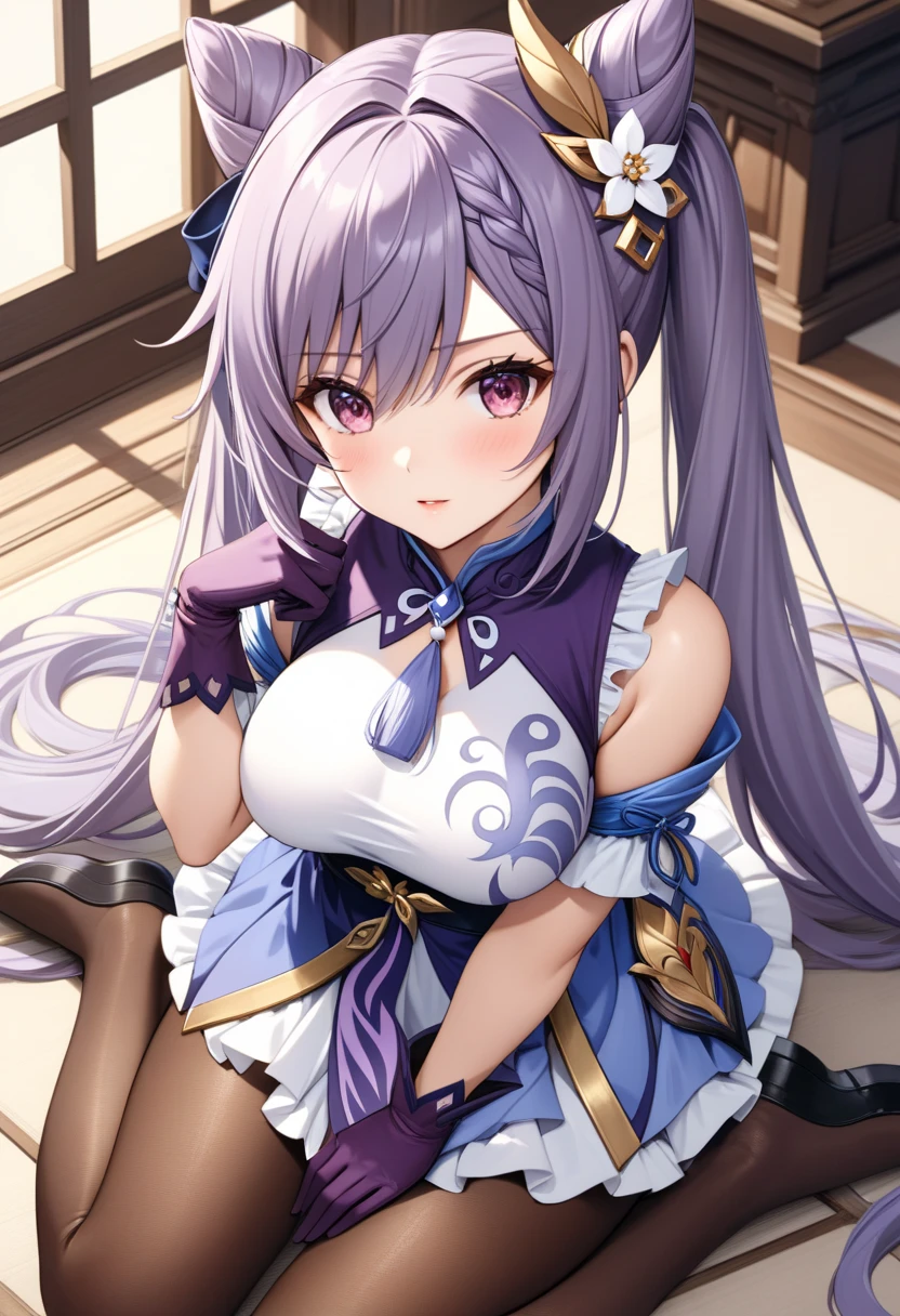 Ai Hoshino, Long hair, Purple hair, Striped hair ,Purple eyes, Star-shaped pupils, 1girll, full bodyesbian,Solo, Purple eye,Star eyes,Sparkling eyes,Shining eyes,Star-shaped pupils,Detailed eyes, white thighhighs, Purple colored hair,Blowing hair, looking a viewer, Breasts, full bodyesbian, Large breasts,Ray tracing, Vibrant colors, Girl, Masterpiece, Sharp focus, Best quality, Depth of field, Cinematic lighting, detailed outfits, Perfect eyes, Rich in detail and texture, Bunny Girl, Riman, Indoors, Smiling, Red hair, Colored inner hair, colored eyelashes, Long hair, Blue eyes, black sock, Smiling,
