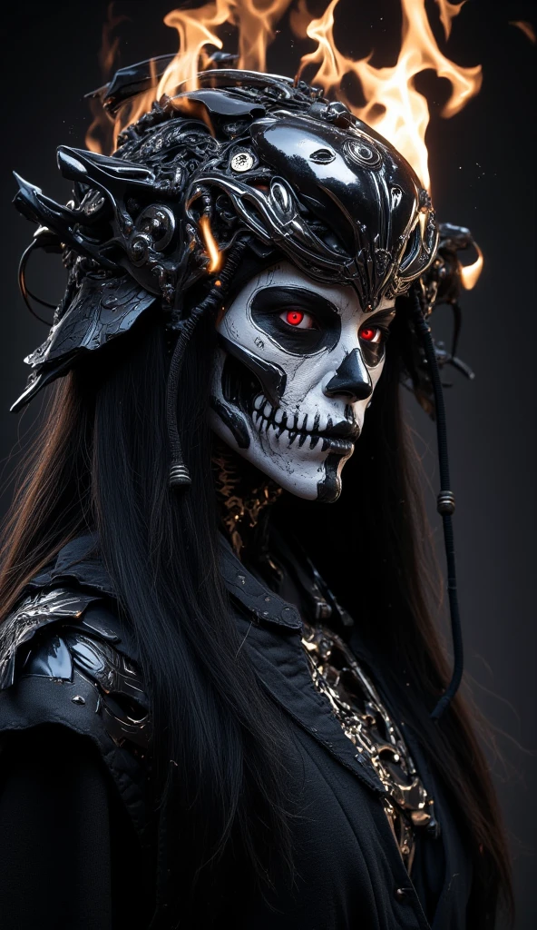 skeletal beauty, whimsical, dark spooky background, male warrior, skull, bones, ruby, long wavy hair, scenic, charming, handsome, 8k concept art portrait by Greg Rutkowski, Artgerm, WLOP, Alphonse Mucha dynamic lighting super detailed, intricate detailed splash, popular on Artstation, process colors, Unreal Engine 5, volumetric lighting, gothic, high-res, close-up portrait, ambient light, Nikon 15mm f/1.8G, Lee Jeffries, Alessio Albi, Adrian Kuipers, Victorian, glamorous, intricate and detailed environment, lace, spots, watercolor dark background, Masterpiece, Royo, ornate, depth