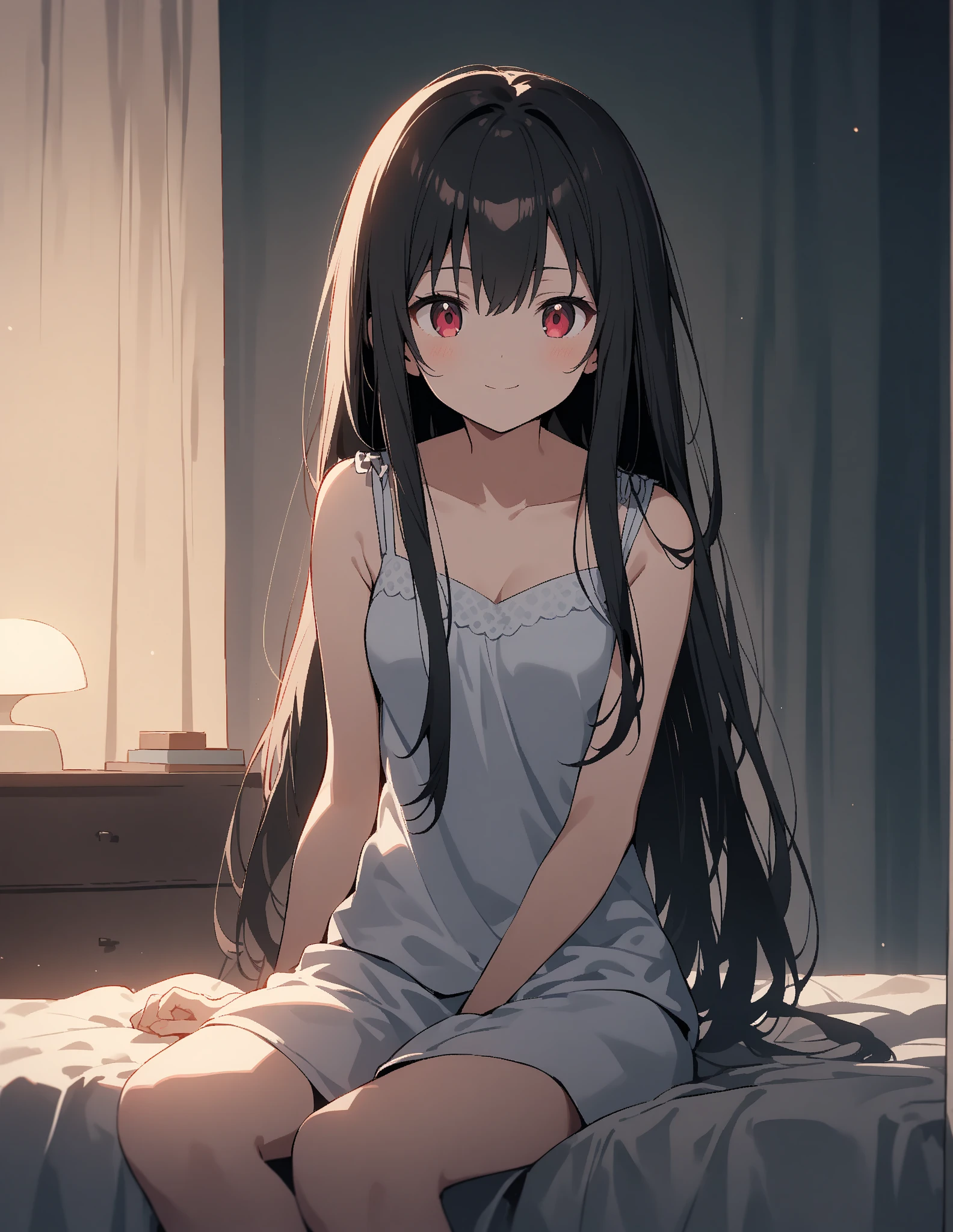 One 14-year-old girl, ((Black underwear))、(Red-pink inner color hairstyle), Beautiful Hair, Facial Contour, Remember, Hotel, moonlight、splash, Lens flare,, Natural Color, High resolution, Very delicate, Very detailed, 8k,(There is swelling of the breasts、About B cup)、Shyness,((Sexual))、bed、Hiding her body behind the curtains, her face showing
