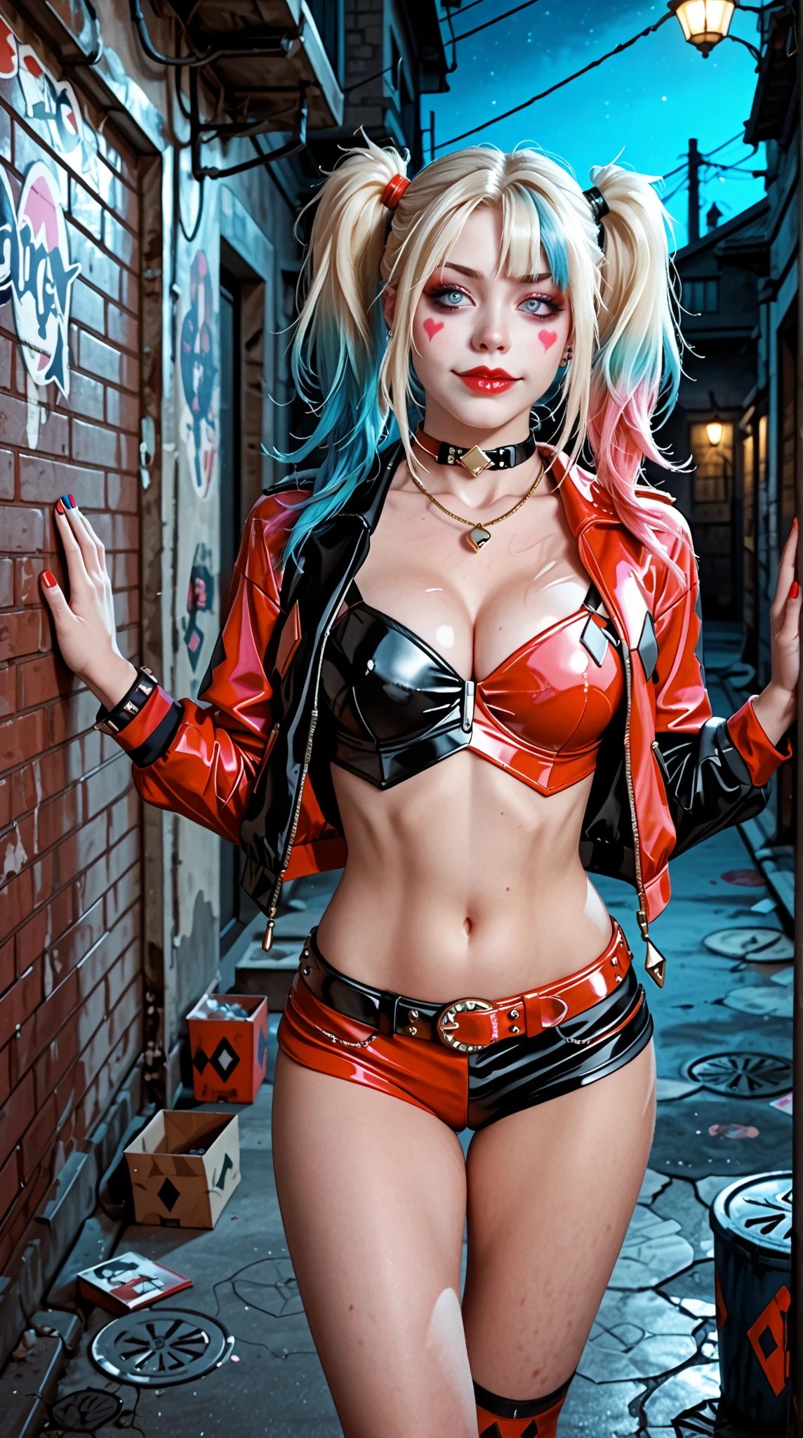 Harley Quinn amid Pastel Splashes, Harley Quinn twirls gracefully in a field of pastel splashes, creating a mesmerizing dance of colors.
Inspired by pop art and graffiti, Influenced by the works of Keith Haring and Roy Lichtenstein,Soft natural lighting, framing emphasizes the swirling colors around Harley.