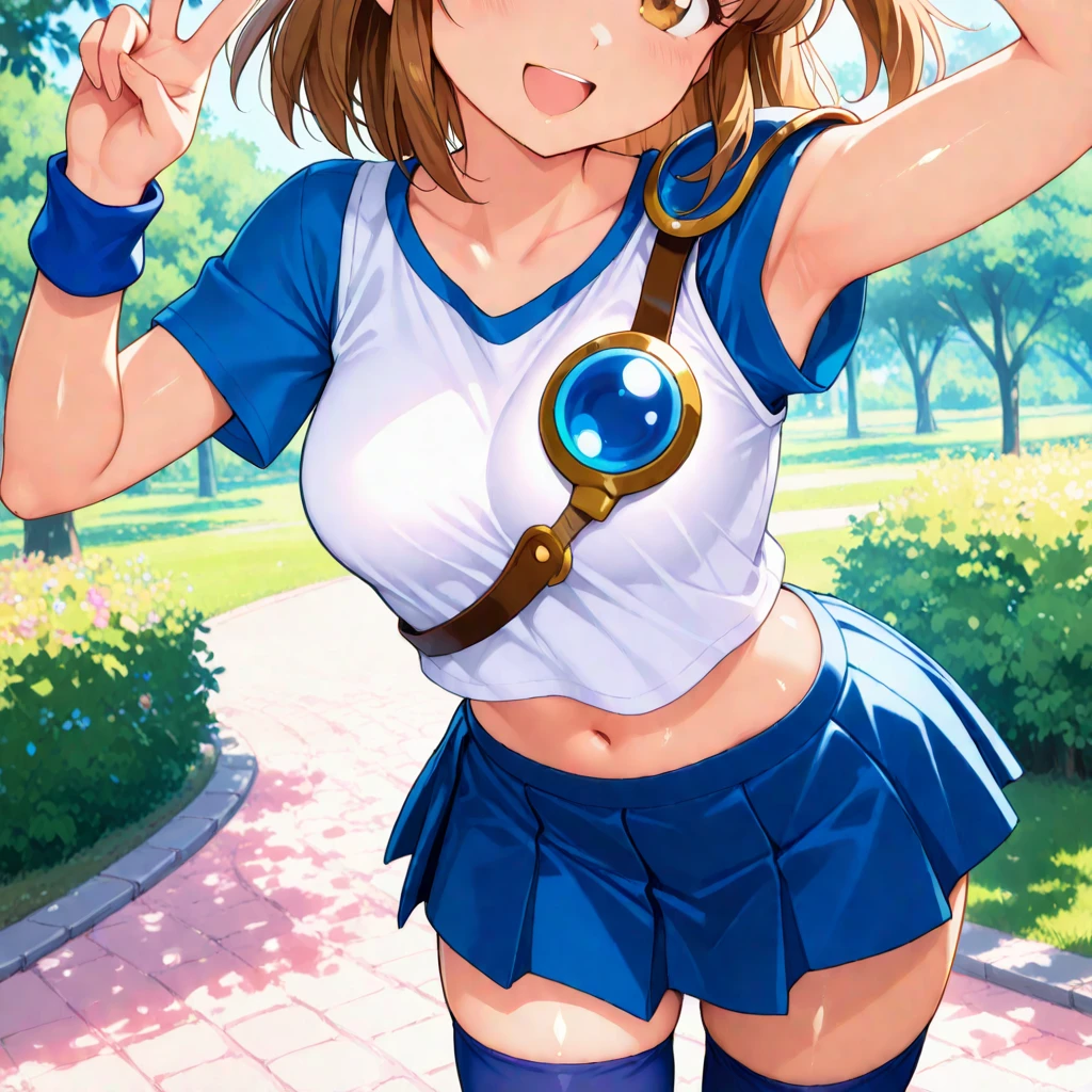 (((SFW、sound、Highest quality、First class work、Normal body、8k、Detailed face、Ultra-precision、Normal hand、通常のrefer to、5refer to、Highest)))、beautiful girl、Brown Hair、Bobcut、thin、Low length、thin足、arles、Puyo Puyo、magician、Blue Shirt、White tank top、Very very large breasts、Super big breasts、Nipples are erect、Tank top over shirt、Blue mini skirt、Half shoulder pad、Half Breastplate、blush、Dungeons、Spread your legs、Ripped tank top、Torn Shirt、Torn Skirt、I flipped up my skirt、Visible skirt、Open clothes、Pure white pants、A face melting with joy、Shy appearance、Feeling embarrassed