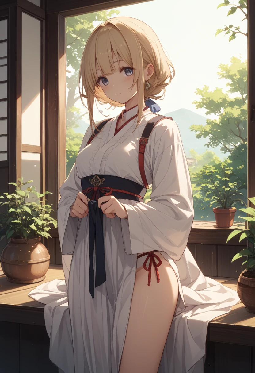 (masterpiece), best quality, unity 8k wallpaper, extremely detailed illustrations:1.6, Perfect light, anime coloring,(kinomoto sakura, green eyes, small breast,solo), standding, kimono, japanese clothes, no bra, open breast clothes, nipple, show off nipple, no panties, show off pussy, very shirt skirt, lift skirt, sandales, embarrassed, open mouth, Shinto shrine, extremely detailed fingers, gleaming skin, moist skin,