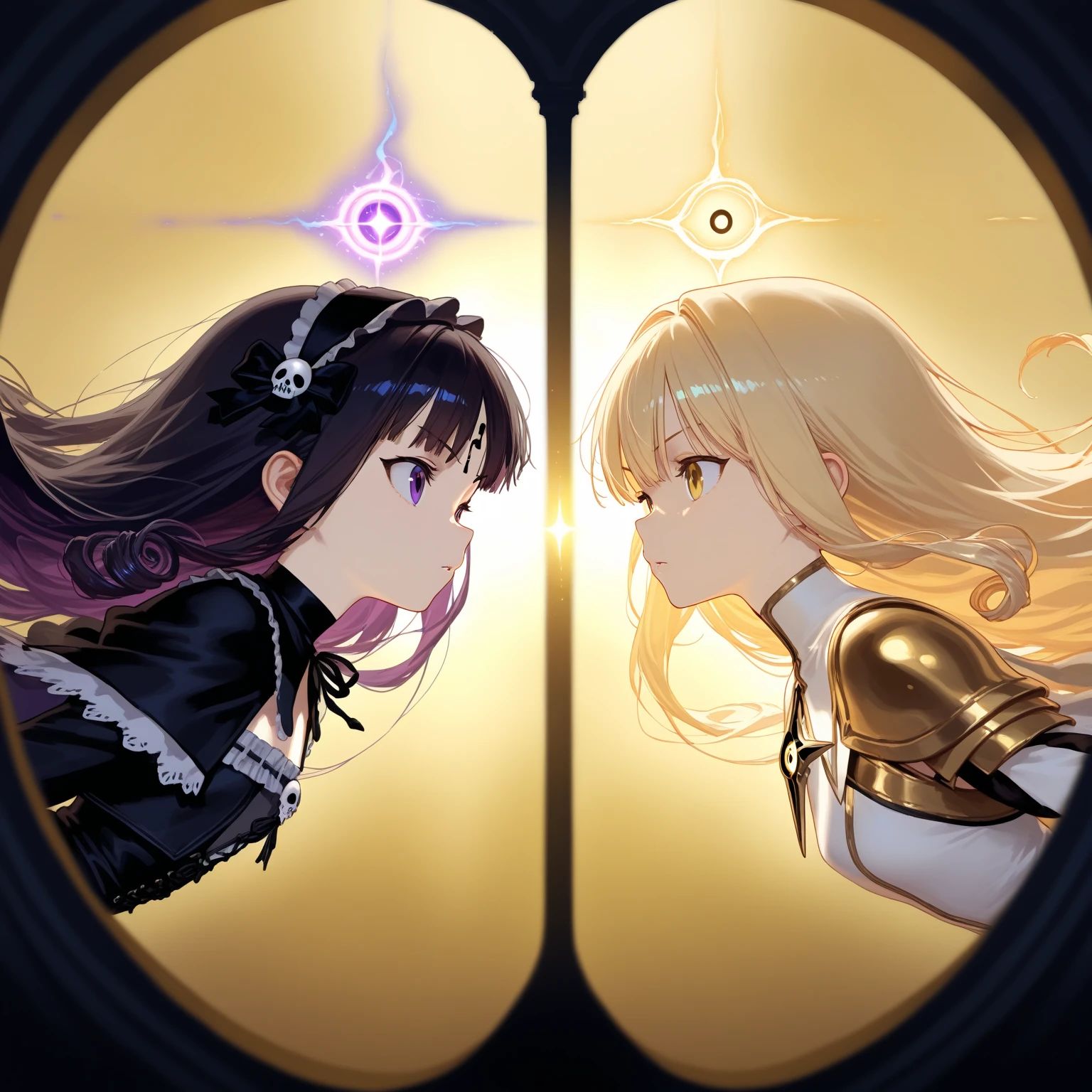 Twins with golden and black erotic clothes