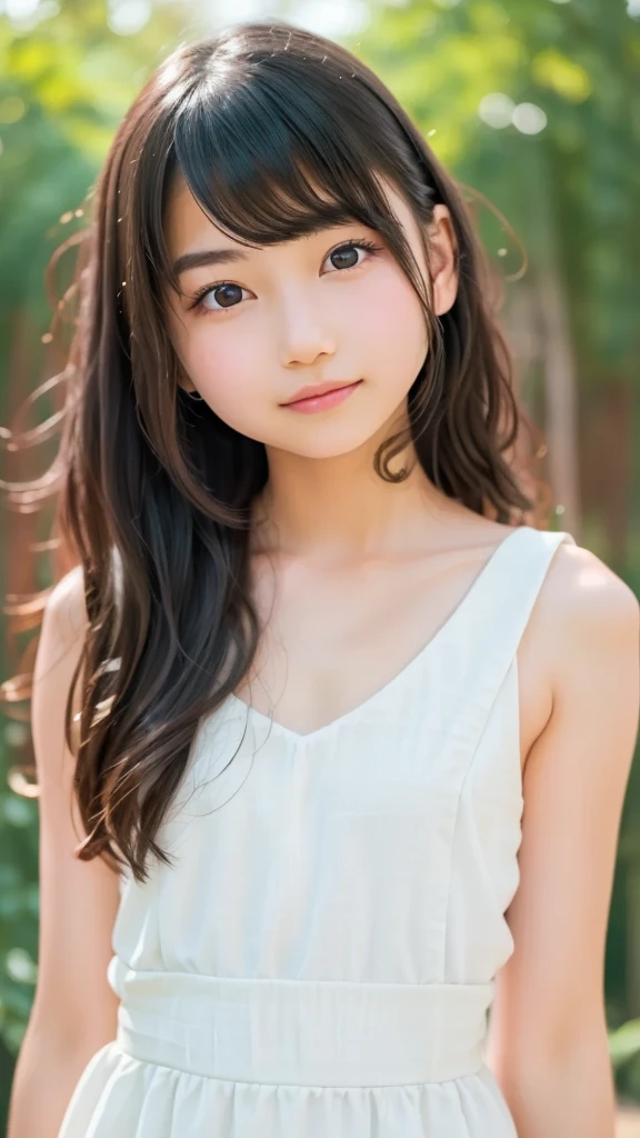 (High Definition CG Unified 8k Wallpaper), (Masterpiece), (Best Image Quality), (Super Definition), (Best Illustration), (Best Shadow), (Realism: 1.4), (PureFace_V1: 0.5), Real Human Skin, Lens Flare, Sunny, Backlight, Flowers, Natural Light, Hard Focus, Deep Focus, ((No Blur: F16)), Staring at the viewer, Shot from a low position, Picture from below the knee to head, 1 girl, (younger than ), Solo, petite and slender girl, thin thighs, (Japan very young beautiful girls), white skin, small nose, clean and healthy smile, (smile smile), soft lips, pale cherry colored lips, (light eyebrows: 1.4), shiny large black eyes, flat chest, (flat chest: 1.4), (medium black hair: 1.1), ( Beautiful girl with a cute loli face: 1 cute and big eyes, (corners of the mouth raised: 1.4), beautiful armpits clearly visible, triangular sitting with legs open, facing forward, light clothing, (thin white camisole), skin is transparent, clothes are soaked and see-through, (thin and fairly tight light colored short spats), (right hand raised and hair is hanging over the ear), plump round face, sky with beautiful details, as details (crowd: 1.2), park, (blush of the nose), (shy smile: 1.8), red cheeks, hollow detail eyes, floating hair, transparency, symmetrical large eyes, protrusions, hairpins,