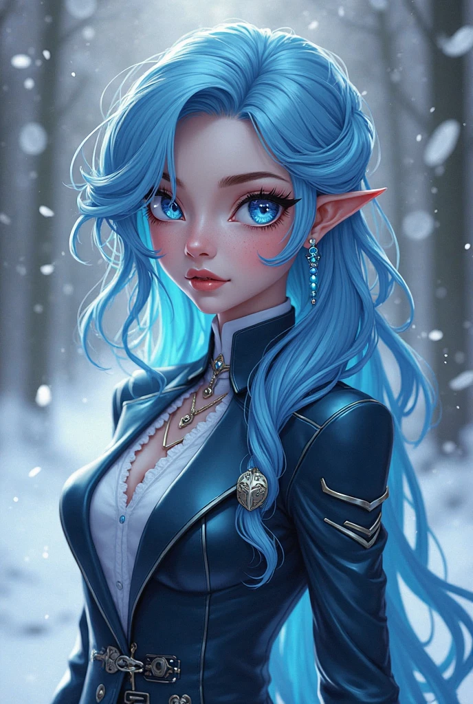 foxie european woman, blue hair, winter forest, natural skin texture, 24mm, 4k textures, soft cinematic light, adobe lightroom, photolab, hdr, intricate, elegant, highly detailed, sharp focus, ((((cinematic look)))), soothing tones, insane details, intricate details, hyperdetailed, low contrast, soft cinematic light, dim colors, exposure blend, hdr, faded