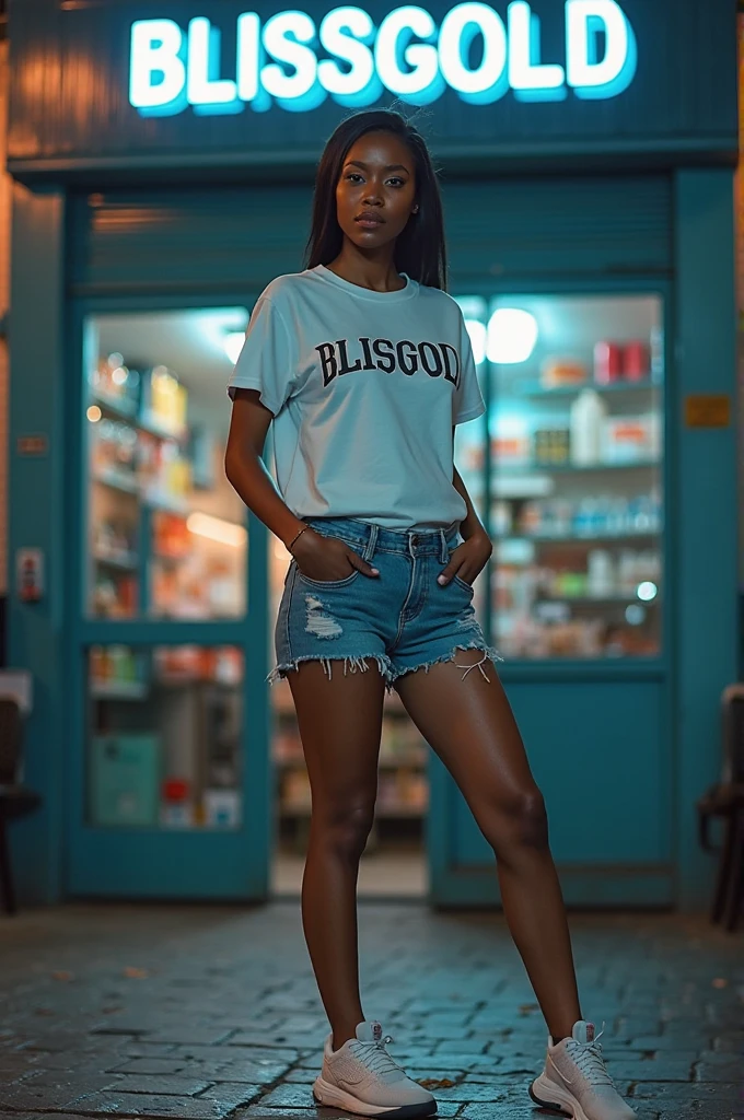 1girl, Solo, 25 years old African American woman, decent looking,wide hips,black afro hairs, brown eyes,shirt with short sleeves,blue jeans,black thick woolen pantyhose, black sneakers shoes, standing, classroom photography, RAW Photography, 8k, , Masterpiece, Full Body Shooting, Top Quality, Fine Pore, Realistic, Photorealistic, Ultra Detailed