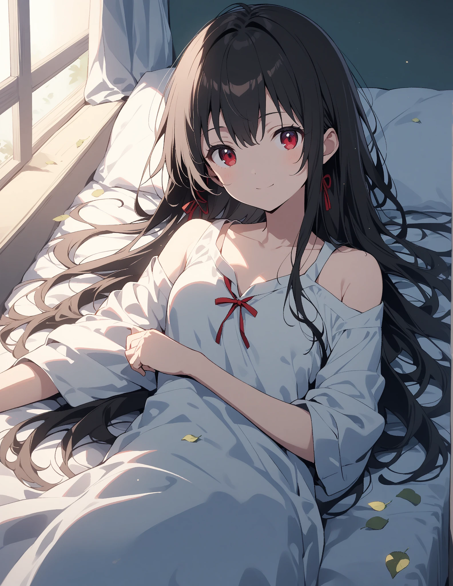 masterpiece, highest quality,Highly detailed CG Unity 8k wallpaper,
1 girl,shana,long hair,black hair,close both eyes,Red Nightgown,black string underwear,windows,romantic starry sky,A meteor crosses,sleeping in bed,night,sleep with your head on the pillow,Sleeping lying on your back in bed,dark room,night, moon,moon光,break indoors, Bedroom, break (masterpiece:1.2), highest quality, High resolution, unity 8k wallpaper, (shape:0.8), highly detailed face, perfect lighting, Very detailed CG, (perfect hands, perfect anatomy),
