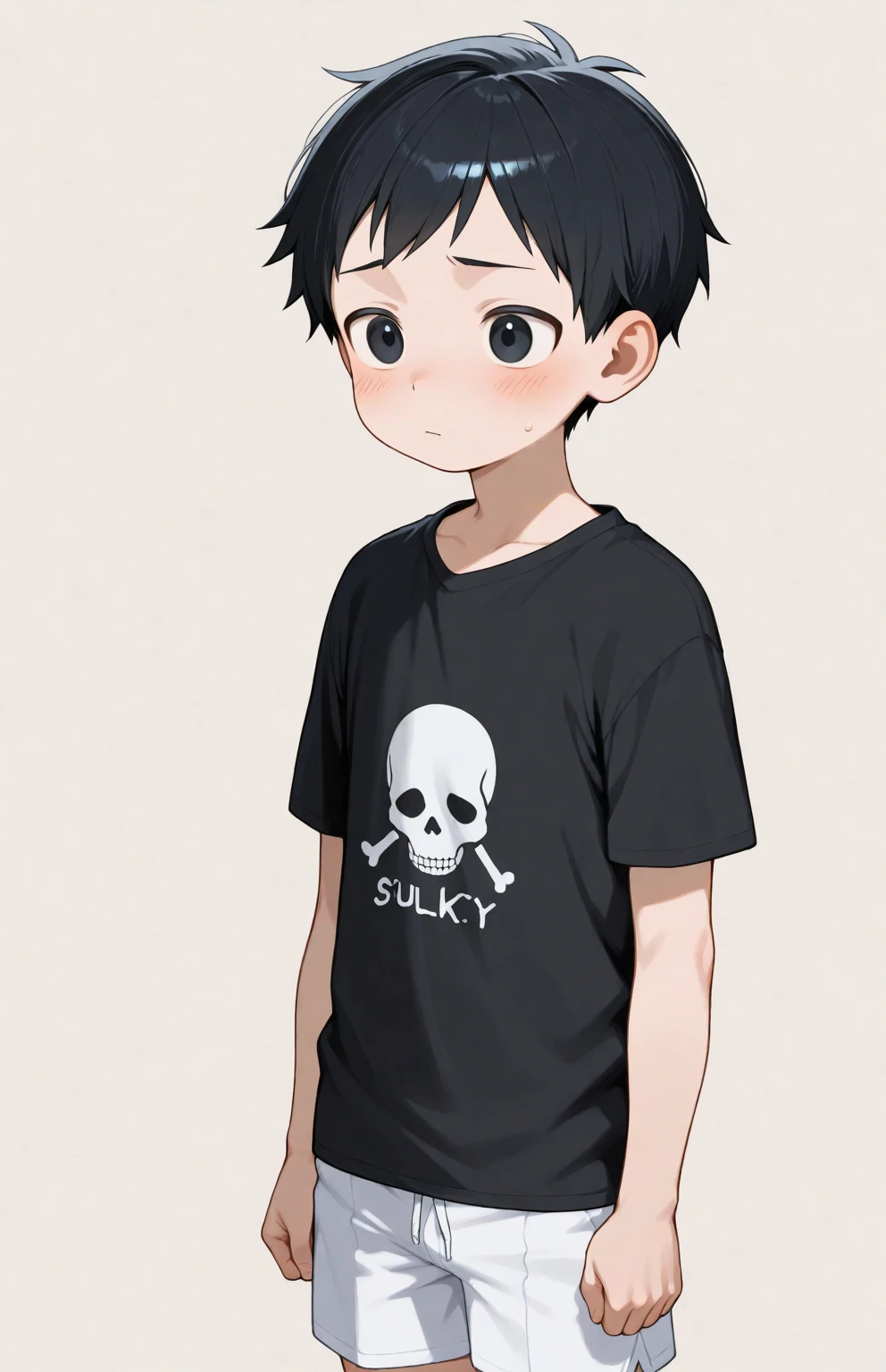 1 girl, alone, ppka, black fur, short hair, messy fur, Ahoge, parts, parts all over the body, grey eyes, blind eyes, kind eyes, very nervous, Blushing, looking at the viewer,
Hair tied with a thin ribbon, list brook, night blue shirt, black pantaloon, ripped pants, black vans, dark background, aesthetic