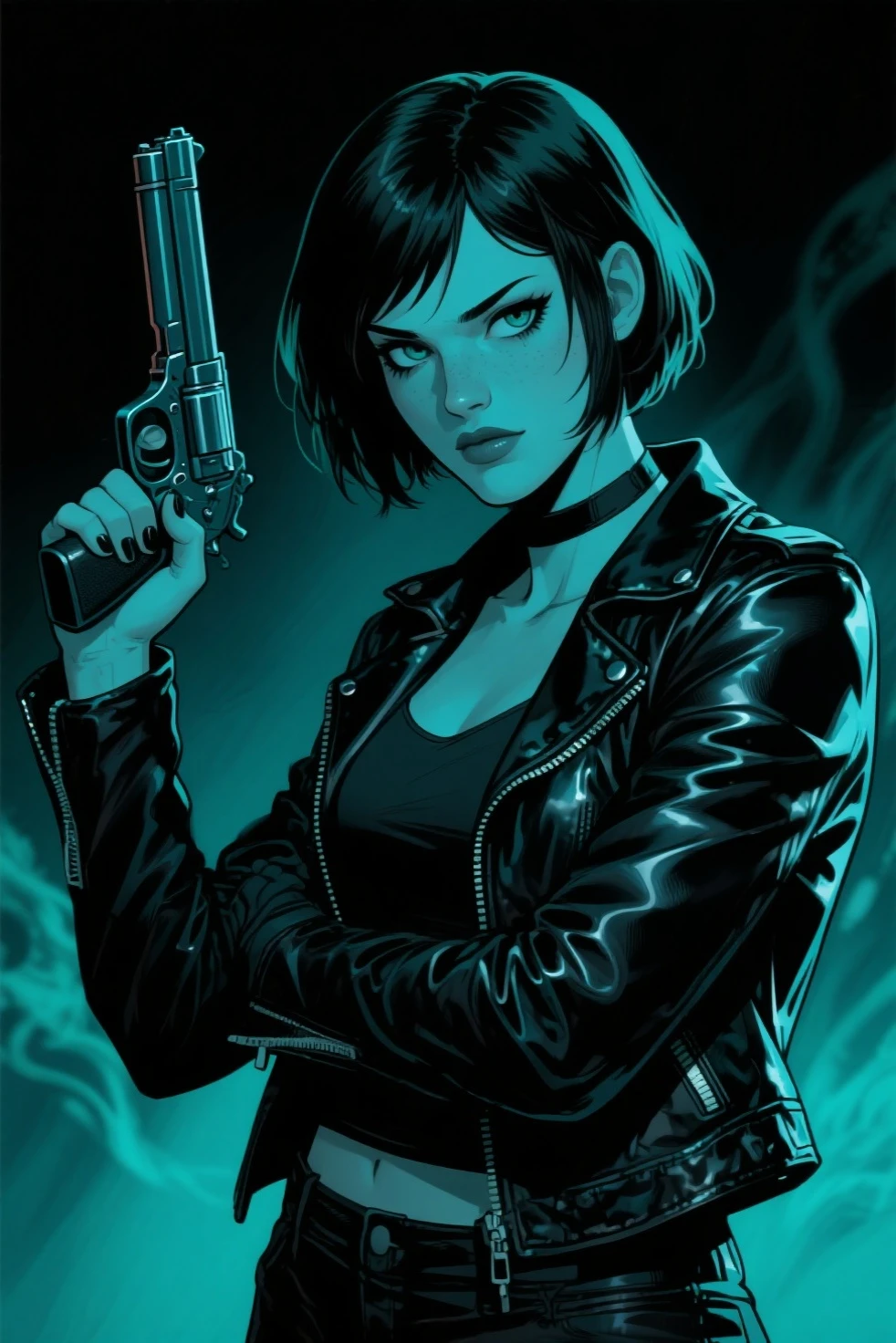 female biker gang. armed and dangerous. mad max art style. cinematic lighting.