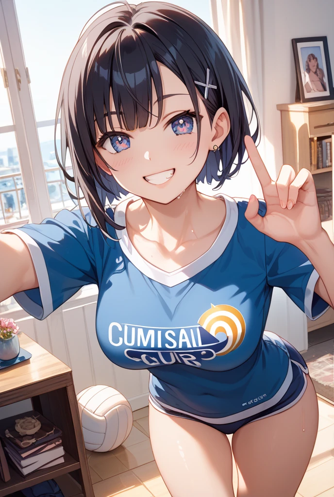「highest quality、masterpiece、An illustration、very delicate and beautiful、very detailed、cg、8k wallpaper、wonderful、small details、masterpiece、最高の究極の芸術very detailed cg Unity 8k wallpaper」、(((little Japanese girl)))、(((huge breasts 1:2)))、(((Super Big 1:2)))、(((Pee)))、(((I can see your nipples)))、(((I can see your breasts1:1)))、(((huge nipples)))、(((brown hair)))、(((short hair)))、(((white and blue sleeveless 1:1)))、