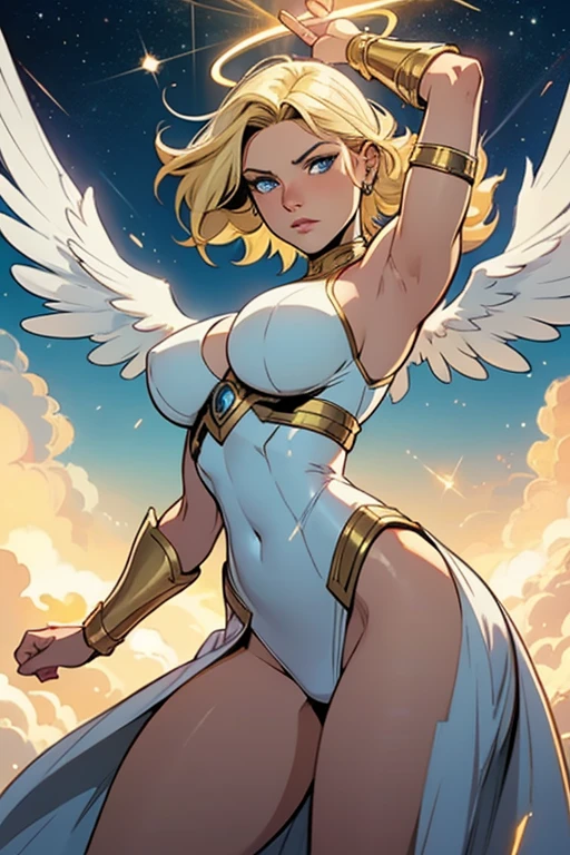 short pants, zip open, no bra, hair flying, short shirt, dynamic pose, full body ,panties,perfect hands, five perfect fingers, twintail, princess of light, shining aurelia, wings made of light,temple of light, goddess of light, sun and moon in the background of the image, transforming into goddess of light,