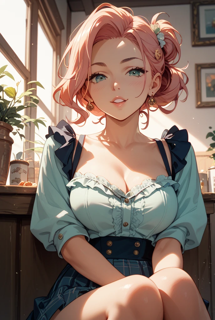 She's adorably appealing again, yet an unexpected difference catches my eye – her hair is not the usual vibrant pink. This time around, it's a softer hue of mint green, cascading down in gentle waves. This change adds a touch of whimsy and a sense of mystery to her overall charm, making her even more enchanting in this 4k, high-resolution masterpiece. Perfectly captured in the 3DMM style by the brilliant artist, Chunie, this anthropomorphic female rabbit flaunts short updo hair, flawlessly applied makeup, and captivating eyes framed by long, luscious eyelashes. Her big,