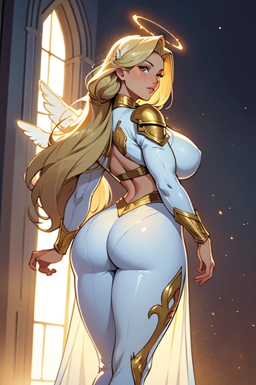 rear view of sexy young blonde female valkyrie