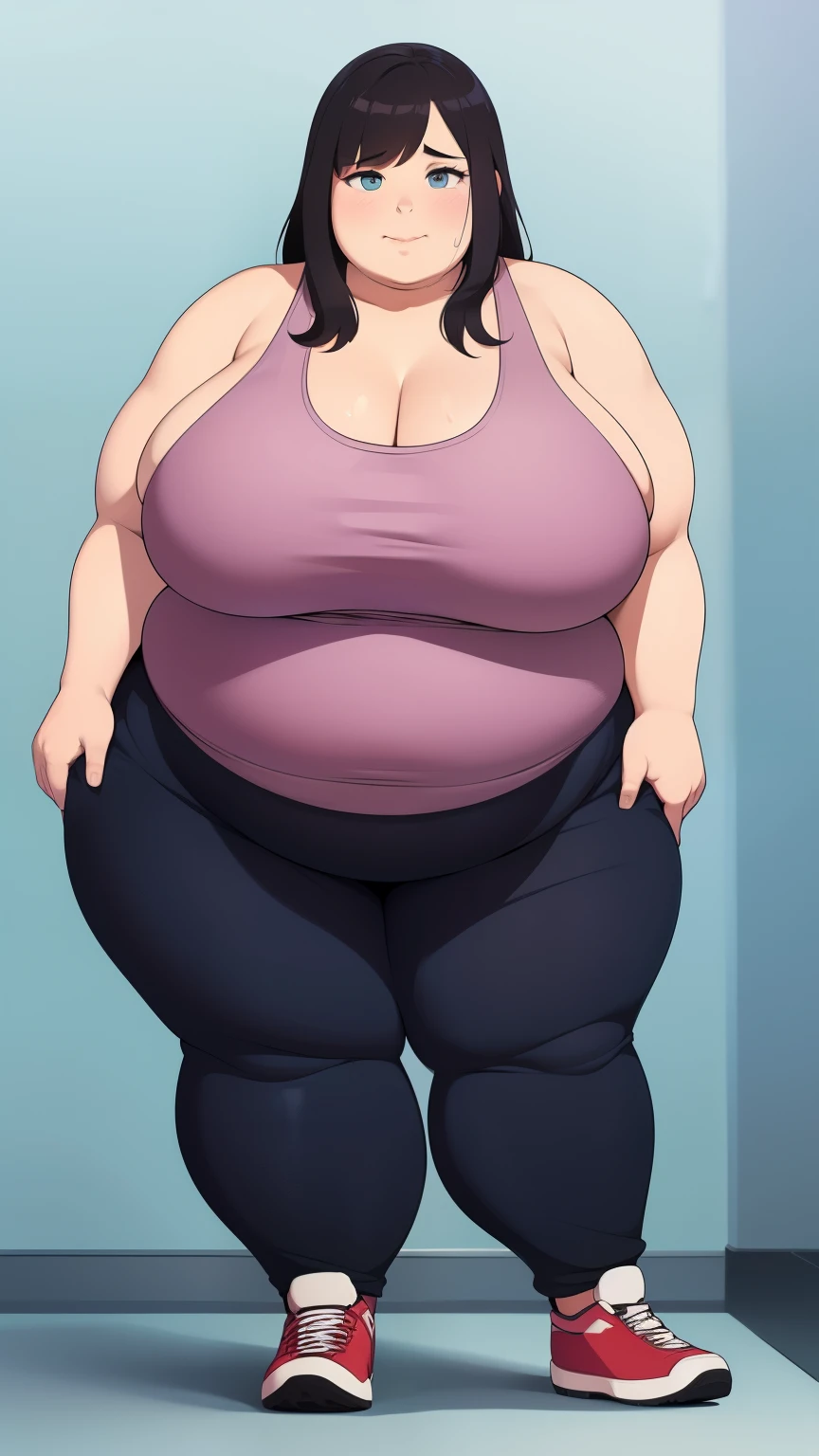 masterpiece, highest quality, High resolution, One girl, alone, sexual intercourse, Pornographic images, short hair, etsukoto, Brown eyes, fine grain, fine grain, (((Thick thighs, Plump thighs, Voluptuous thighs, Thighs alone are enough))), Huge and ample breasts, Cleavage, Huge long breasts, Naughty big,((Big breasts are important))、((Naughty thighs)), L Cup, (thin:1.4),(Tight waist:1.4), (((white gym shirt, red buruma))), smile, open mouth, blush, (((Simple Background))), ((Wide Hips)), Shiny, Oily skin, Mature mother, Calf, Seductive mature woman, Perfect body, Plus Size Model, curvy, ample, etsukoto, blush, clavicle, retro artstyle, 1990s (style), (thick thighs:1.4), (((bursting thigh))), full body, feet,