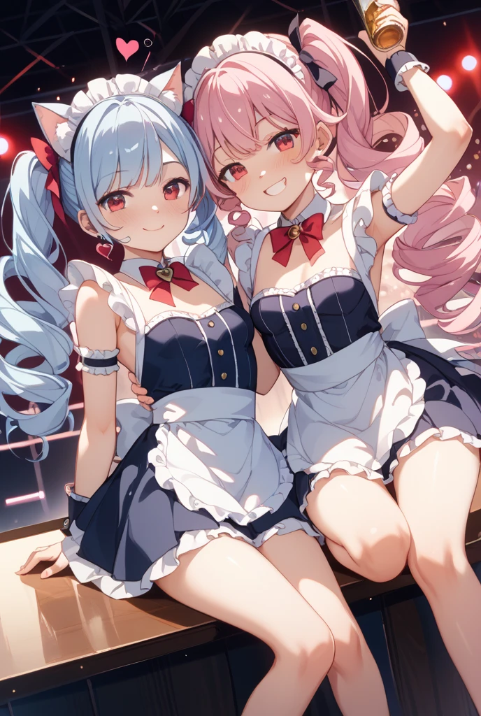 nsfw,Two Girls,Riding on top of a naked man,((Lift both legs)),panties,Have sex,Light blue hair,Light pink hairstyles,Cat ear,Pink Eyes,light blue ta,White socks,,Pink ribbon,Laughing with your mouth open,Best image quality,Highest quality